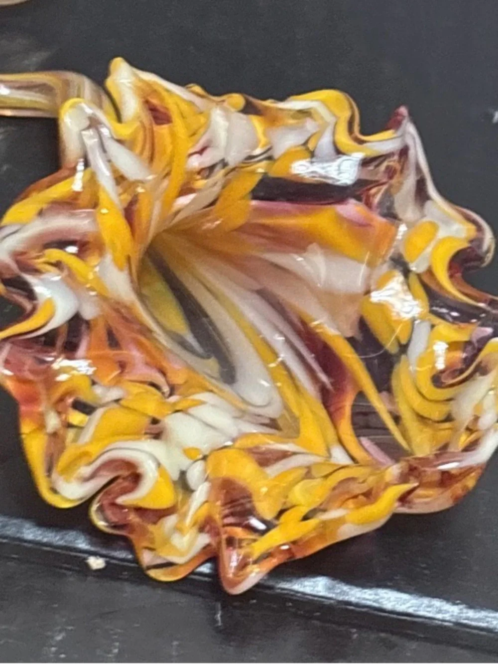 Orange Art Glass Flowers Mottled Muticolor 7” Long